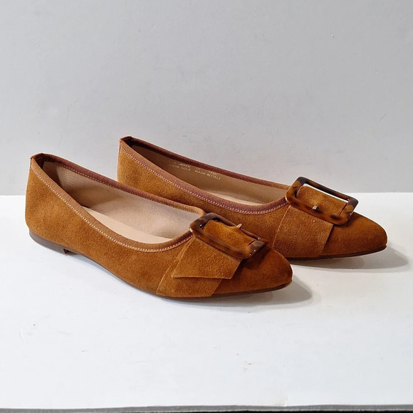 Le Matin Brown Suede Leather Preppy Almond Toe Office Slip On Flats Size 38 - Picture 1 of 11